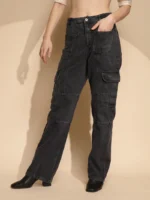 Women Iron Grey Solid Polycotton High Rise Loose Fit Jeans - Image 3