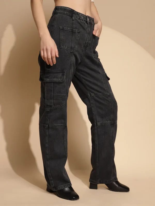 Women Iron Grey Solid Polycotton High Rise Loose Fit Jeans - Image 4