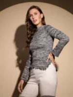 Women Black Round Neck Regular Fit Pullover - Image 6