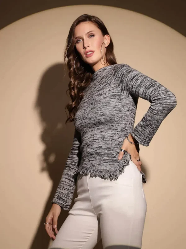 Women Black Round Neck Regular Fit Pullover - Image 6