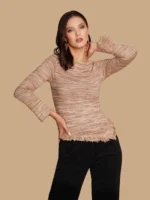 Women Beige Round Neck Regular Fit Pullover