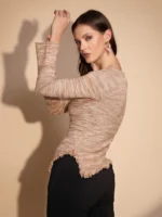 Women Beige Round Neck Regular Fit Pullover - Image 2