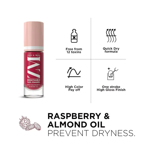 ZM Zayn & Myza Breathable Nail Enamel - Strawberry Jelly | Smooth Application | Quick-Drying I Longlasting I Chip-Defiant I Water Permeable | Glossy Finish | 100% Vegan, 6 ml - Image 4