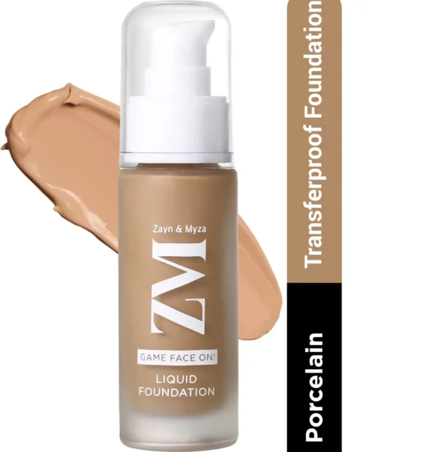 8904390206870 ZM Zayn & Myza Game Face On | 12Hrs Lasting, Hydrating & Waterproof | SPF 25 Liquid Foundation (Porcelain, 30 ml) - Image 1