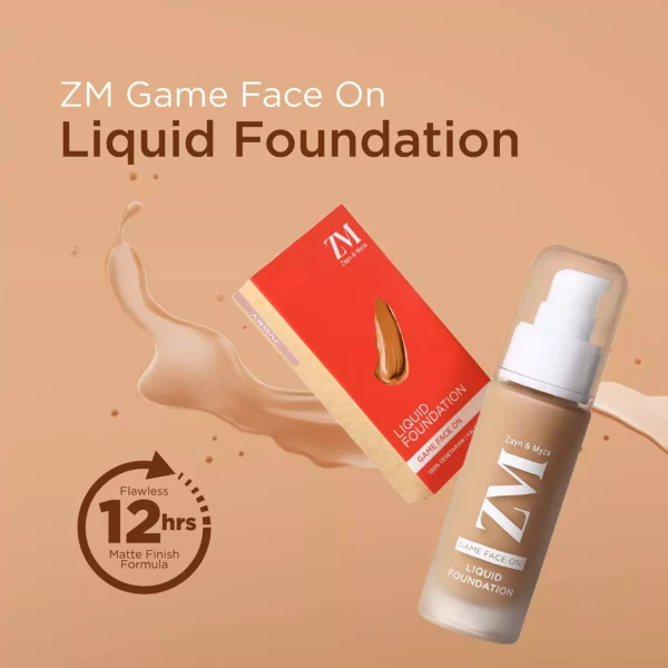 ZM Game Face on Liquid Foundation 12hour Long-lasting | Smudge-Proof | Transfer Proof | SPF 25 (vanilla) - Image 2