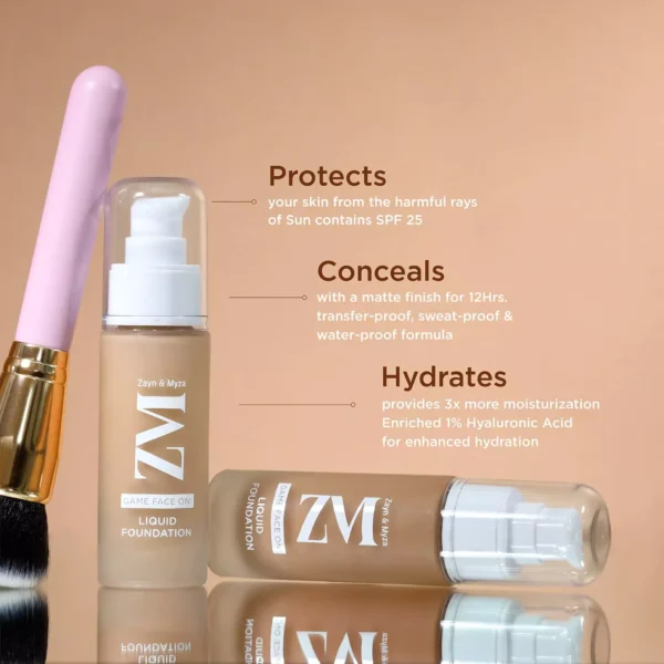 ZM Game Face on Liquid Foundation 12hour Long-lasting | Smudge-Proof | Transfer Proof | SPF 25 (vanilla) - Image 4
