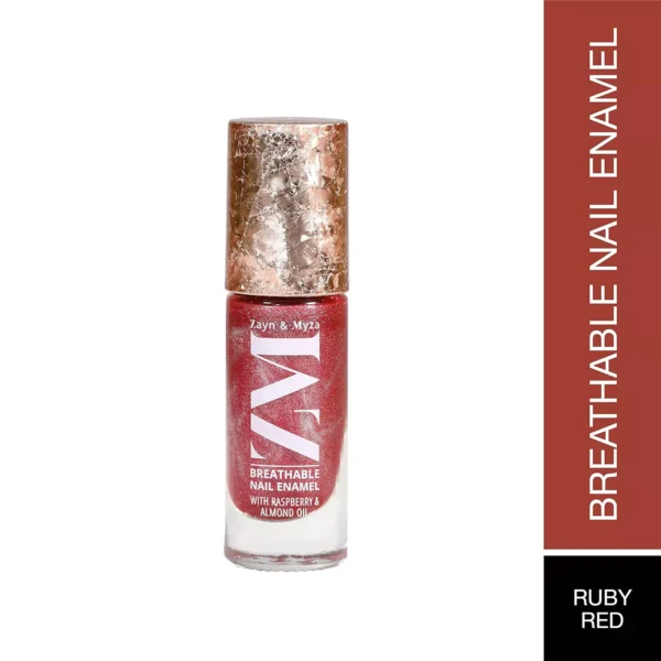 ZM Zayn & Myza Breathable Nail Enamel With Raspberry & Almond Oil, Ruby Red 7ml - Image 1