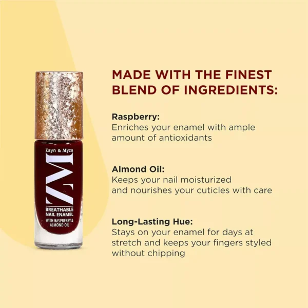 ZM Zayn & Myza Breathable Nail Enamel With Raspberry & Almond Oil, Royal Red 7ml - Image 4