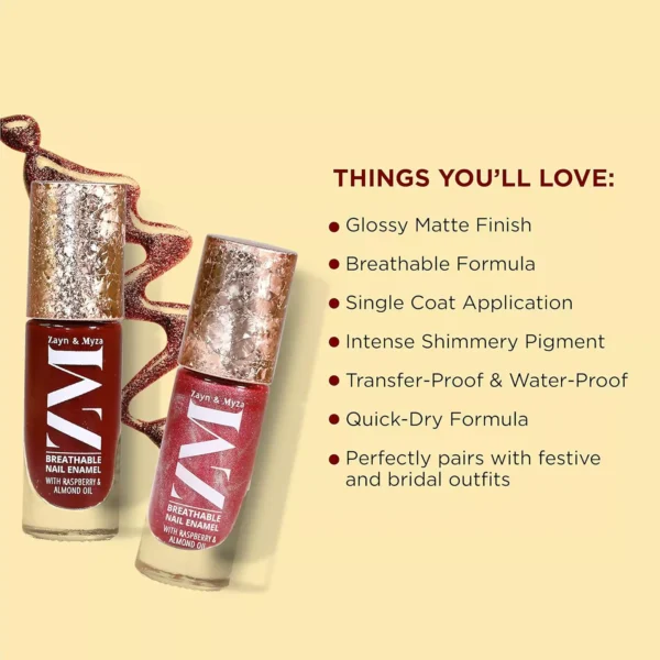 ZM Zayn & Myza Breathable Nail Enamel With Raspberry & Almond Oil, Royal Red 7ml - Image 5