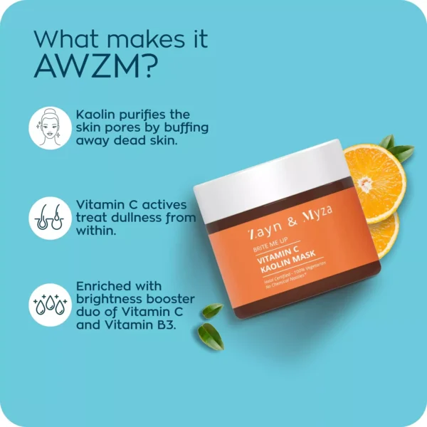 ZM Zayn & Myza Vitamin C Kaolin Cream Face Mask - For Glowing, Hydrated & Nourished Skin I No Chemical Nasties, For All Skin Types, 50 g - Image 4