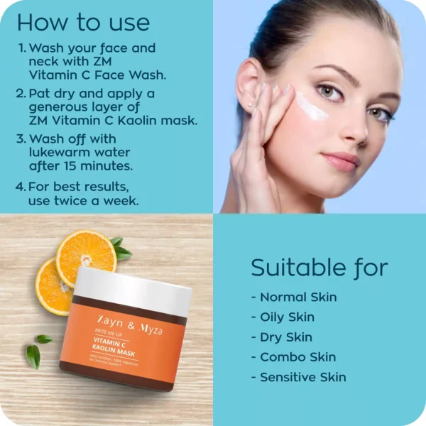 ZM Zayn & Myza Vitamin C Kaolin Cream Face Mask - For Glowing, Hydrated & Nourished Skin I No Chemical Nasties, For All Skin Types, 50 g - Image 5