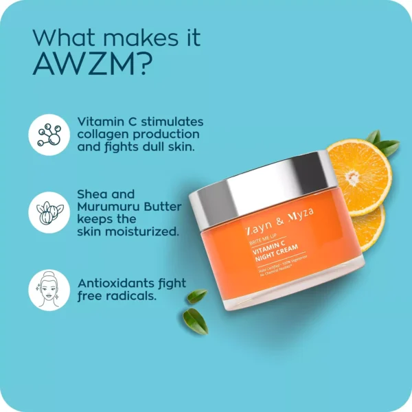 8904406198045_3 ZM Zyan & Myza Vitamin C Night Cream | Brightening Cream For Rejuvenated & Glowing skin | Fades Dark Spots | For all skin types | SLS & Paraben free - 50gm - Image 3