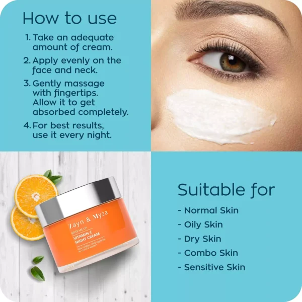 8904406198045_4 ZM Zyan & Myza Vitamin C Night Cream | Brightening Cream For Rejuvenated & Glowing skin | Fades Dark Spots | For all skin types | SLS & Paraben free - 50gm - Image 4