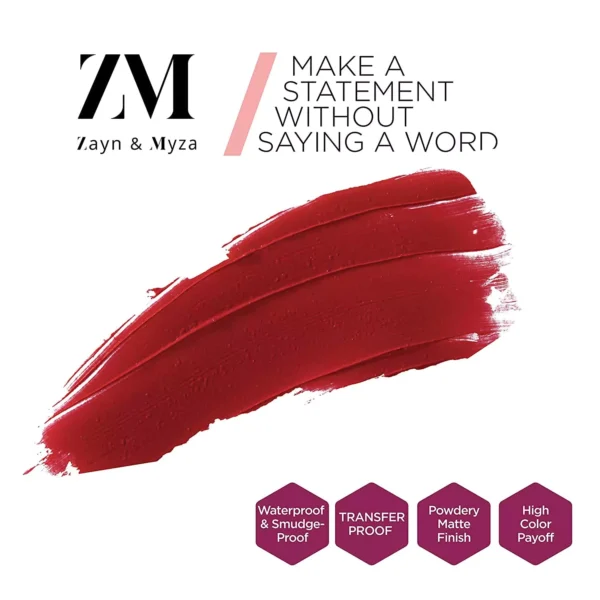 ZM Transfer-Proof Power Matte Finish, Liquid Lip Colour, Power Red, 6 ml - Image 3
