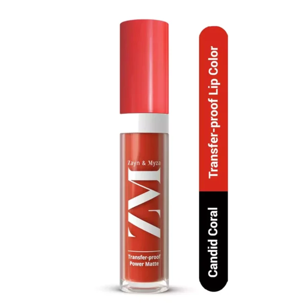 ZM Transfer-Proof Power Matte Finish, Liquid Lip Colour, Candid Coral, 6 ml - Image 1