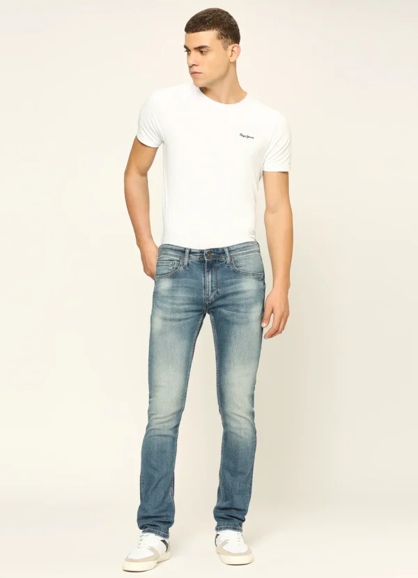 8905074717965_1 Pepe Jeans Men's Vapour Slim Fit Mid Waist Lightly Fade Jeans Blue - Image 1