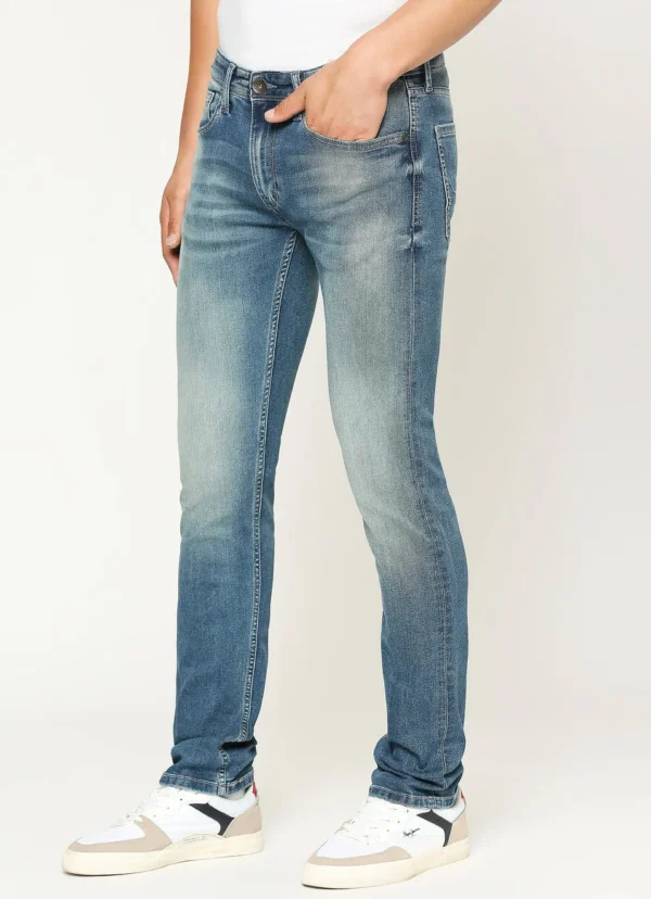 8905074717965_4 Pepe Jeans Men's Vapour Slim Fit Mid Waist Lightly Fade Jeans Blue - Image 4