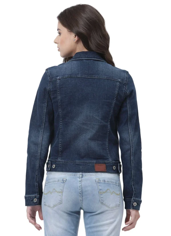 Pepe Jeans Women Navy Blue Solid Denim Jacket - Image 2