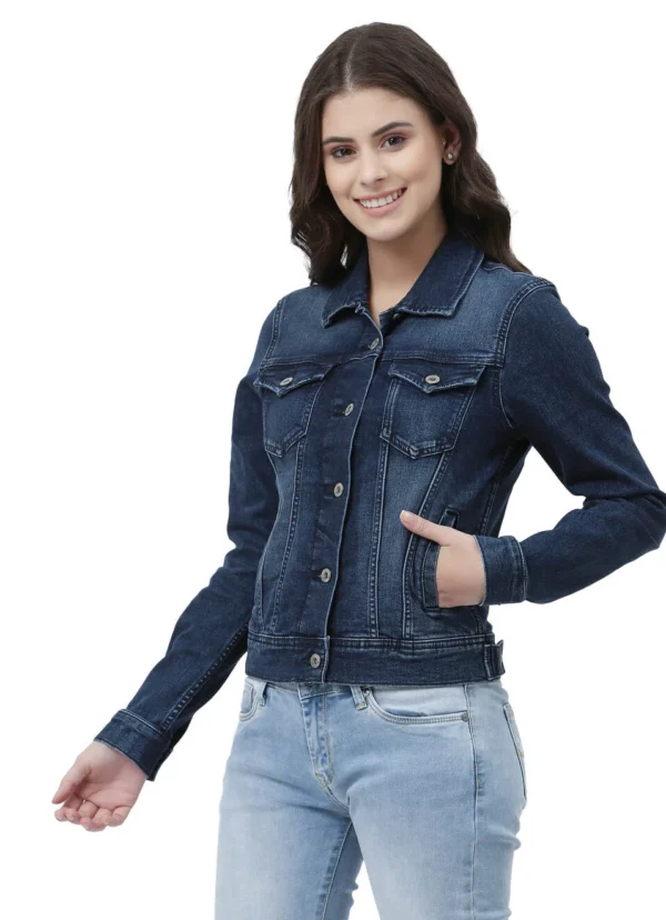 Pepe Jeans Women Navy Blue Solid Denim Jacket - Image 3