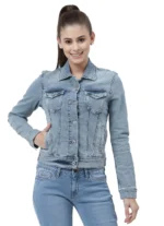 Pepe Jeans Women Washed Blue Solid Denim Jacket/Ladies Jacket