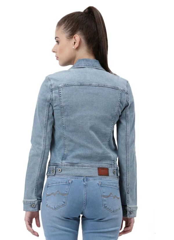 Pepe Jeans Women Washed Blue Solid Denim Jacket/Ladies Jacket - Image 2