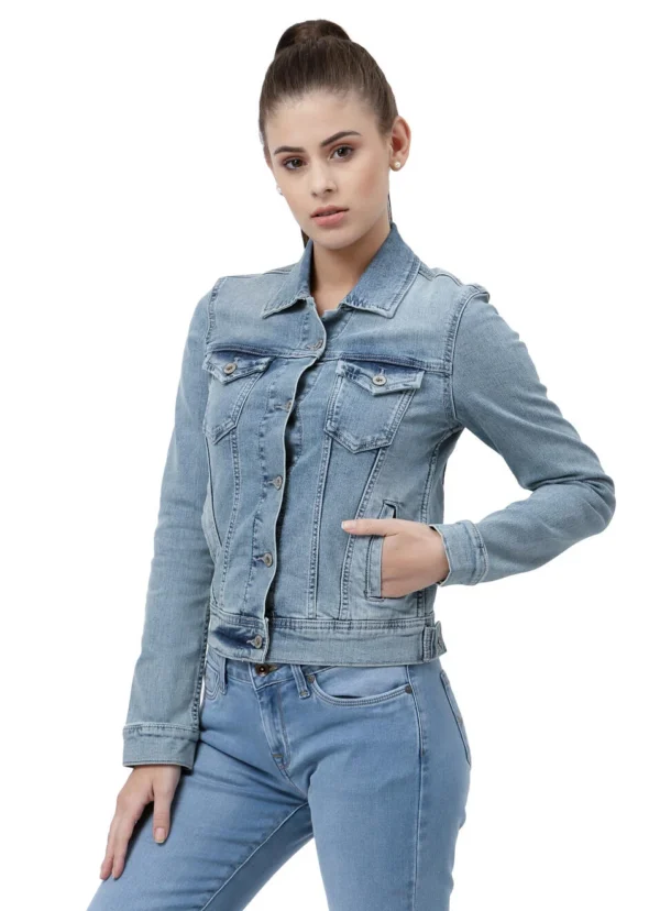 Pepe Jeans Women Washed Blue Solid Denim Jacket/Ladies Jacket - Image 3