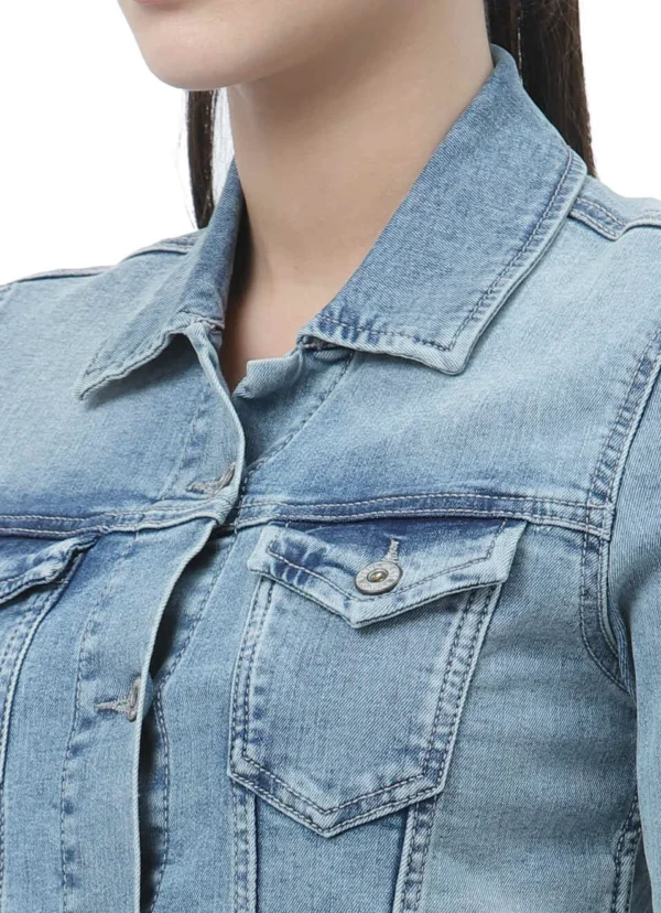 Pepe Jeans Women Washed Blue Solid Denim Jacket/Ladies Jacket - Image 5