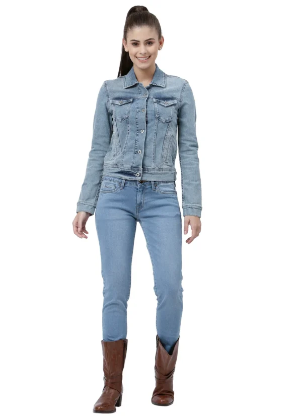 Pepe Jeans Women Washed Blue Solid Denim Jacket/Ladies Jacket - Image 6