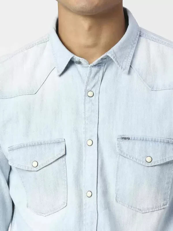 PEPE JEANS BLUE FLAP POCKETS FULL SLEEVE SHIRT - Image 4