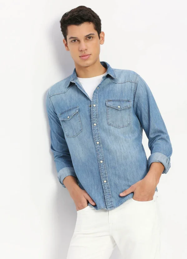 PEPE JEANS BLUE FLAP POCKETS FULL SLEEVE SHIRT - Image 1