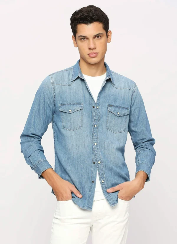 PEPE JEANS BLUE FLAP POCKETS FULL SLEEVE SHIRT - Image 2