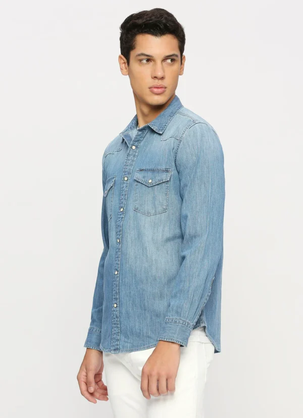 PEPE JEANS BLUE FLAP POCKETS FULL SLEEVE SHIRT - Image 4