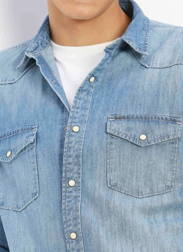 PEPE JEANS BLUE FLAP POCKETS FULL SLEEVE SHIRT - Image 5