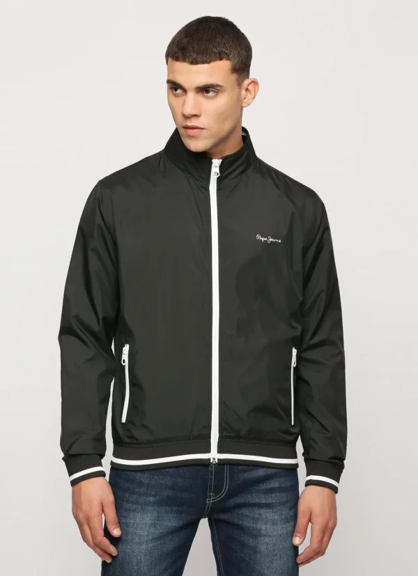 PEPE JEANS BLACK LIGHTWEIGHT FULL SLEEVE MOCK COLLAR BOMBER JACKET - Image 2