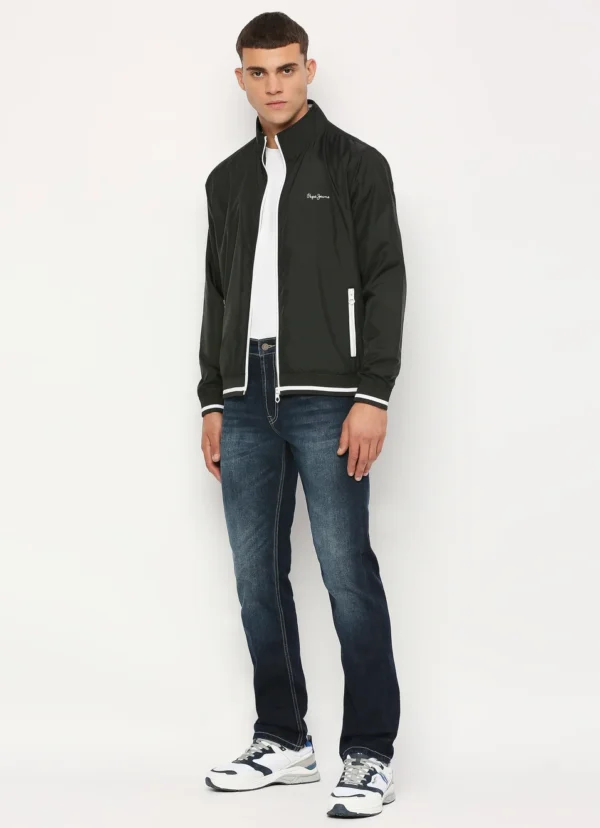 PEPE JEANS BLACK LIGHTWEIGHT FULL SLEEVE MOCK COLLAR BOMBER JACKET - Image 7