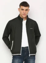 PEPE JEANS BLACK LIGHTWEIGHT FULL SLEEVE MOCK COLLAR BOMBER JACKET - Image 8