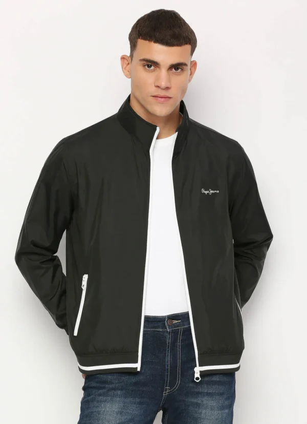 PEPE JEANS BLACK LIGHTWEIGHT FULL SLEEVE MOCK COLLAR BOMBER JACKET - Image 8