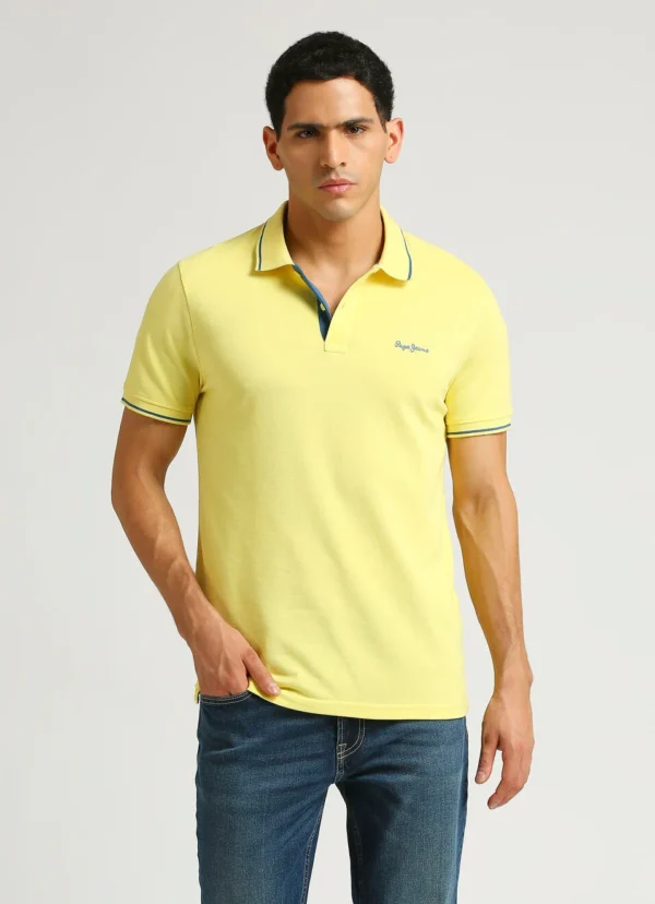 8905875004608_2 PEPE JEANS YELLOW RIBBED COLLAR SHORT SLEEVE POLO - Image 2