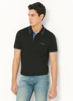PEPE JEANS RIBBED COLLAR SHORT SLEEVE BLACK  POLO TSHIRT
