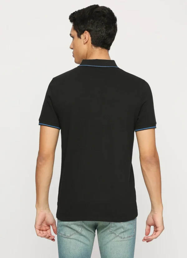 PEPE JEANS RIBBED COLLAR SHORT SLEEVE BLACK  POLO TSHIRT - Image 3