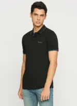 PEPE JEANS RIBBED COLLAR SHORT SLEEVE BLACK  POLO TSHIRT - Image 4