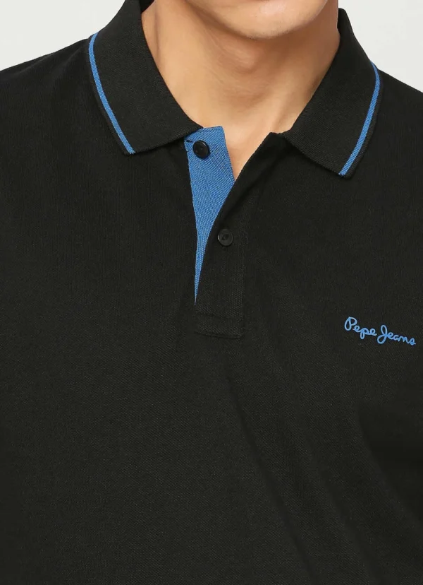 PEPE JEANS RIBBED COLLAR SHORT SLEEVE BLACK  POLO TSHIRT - Image 5