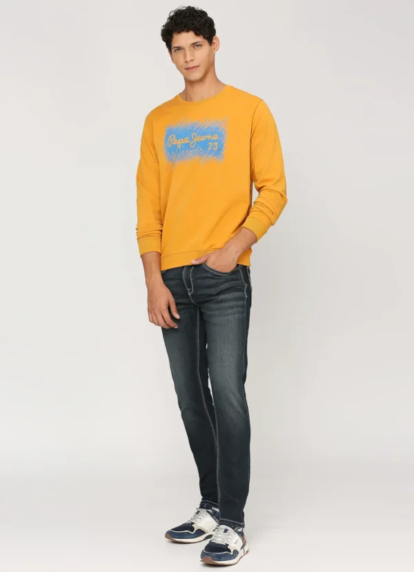 Pepe Jeans Solid Cotton Round Neck Men's Sweatshirt - Image 1