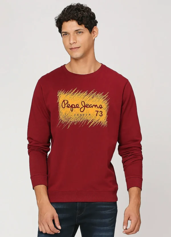 Pepe Jeans Solid Cotton Round Neck Men's Sweatshirt - Image 2