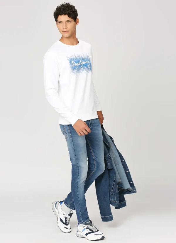 PEPE JEANS GRAPHIC PRINT FULL SLEEVE SWEATSHIRT WHITE - Image 6