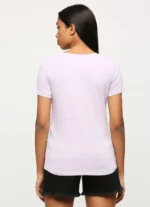 Short Sleeves Round Neck Women Regular Fit T-Shirt, Lilac Print Ladies Casual Embellished Tshirt - Image 7