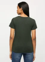 Lilac Print Ladies Casual Embellished Tshirt,Short Sleeves Round Neck Women Regular Fit T-Shirt Olive - Image 4