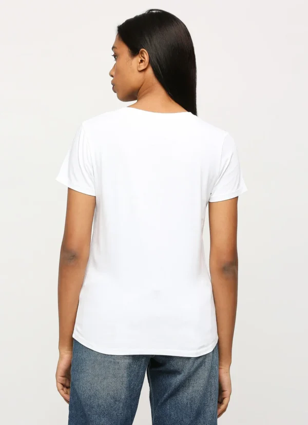 8905875008552_3 Lilac Print Ladies Casual Embellished Tshirt,Short Sleeves Round Neck Women Regular Fit T-Shirt White - Image 3