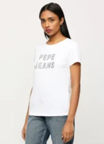 Lilac Print Ladies Casual Embellished Tshirt,Short Sleeves Round Neck Women Regular Fit T-Shirt White - Image 4