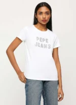 Lilac Print Ladies Casual Embellished Tshirt,Short Sleeves Round Neck Women Regular Fit T-Shirt White - Image 6